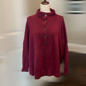 Loft Button "Poncho" Sweater Burgundy M